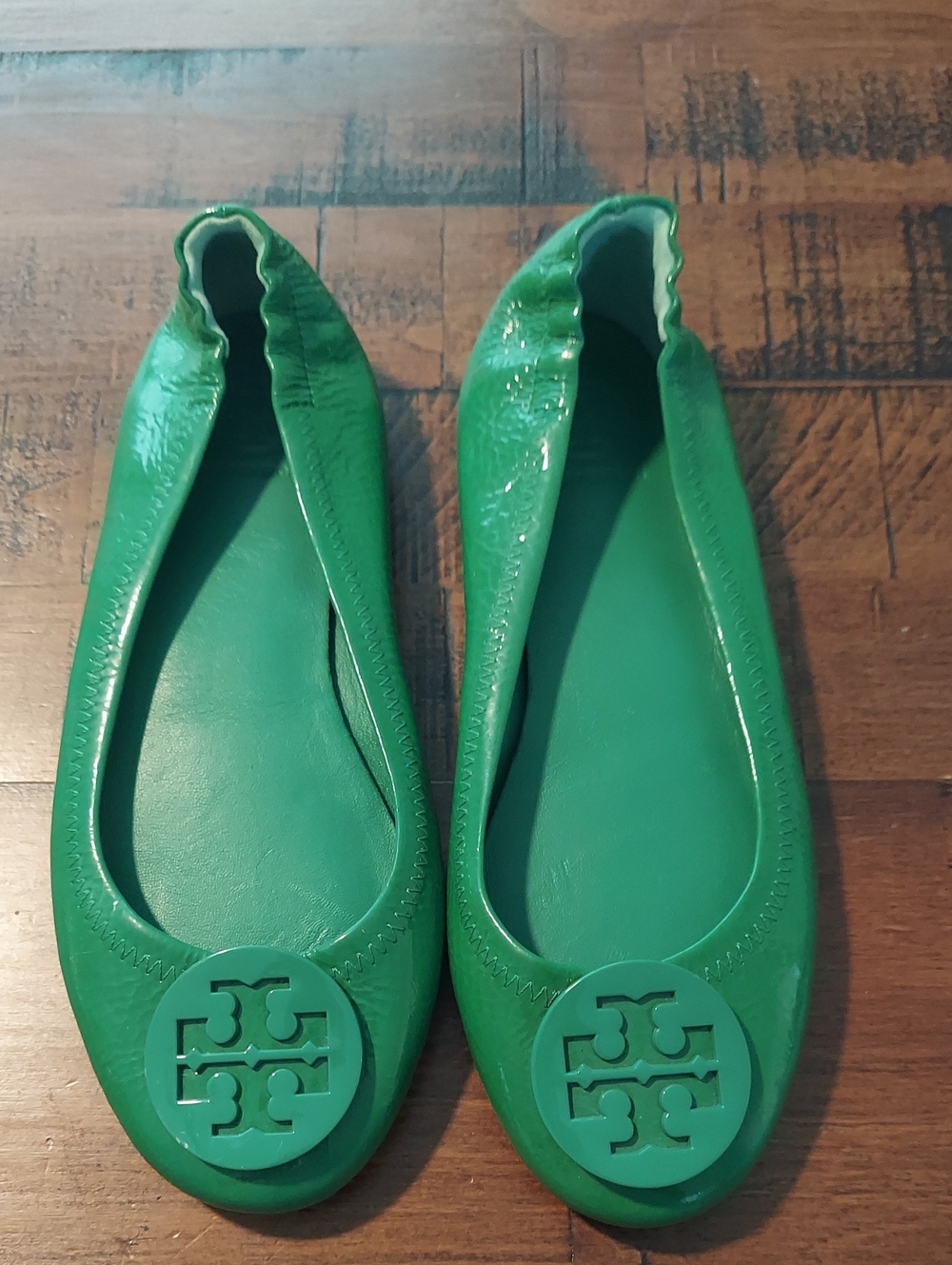 Tory Burch Reva Ballet Flats Green Patent Leather Size 7M NWOT